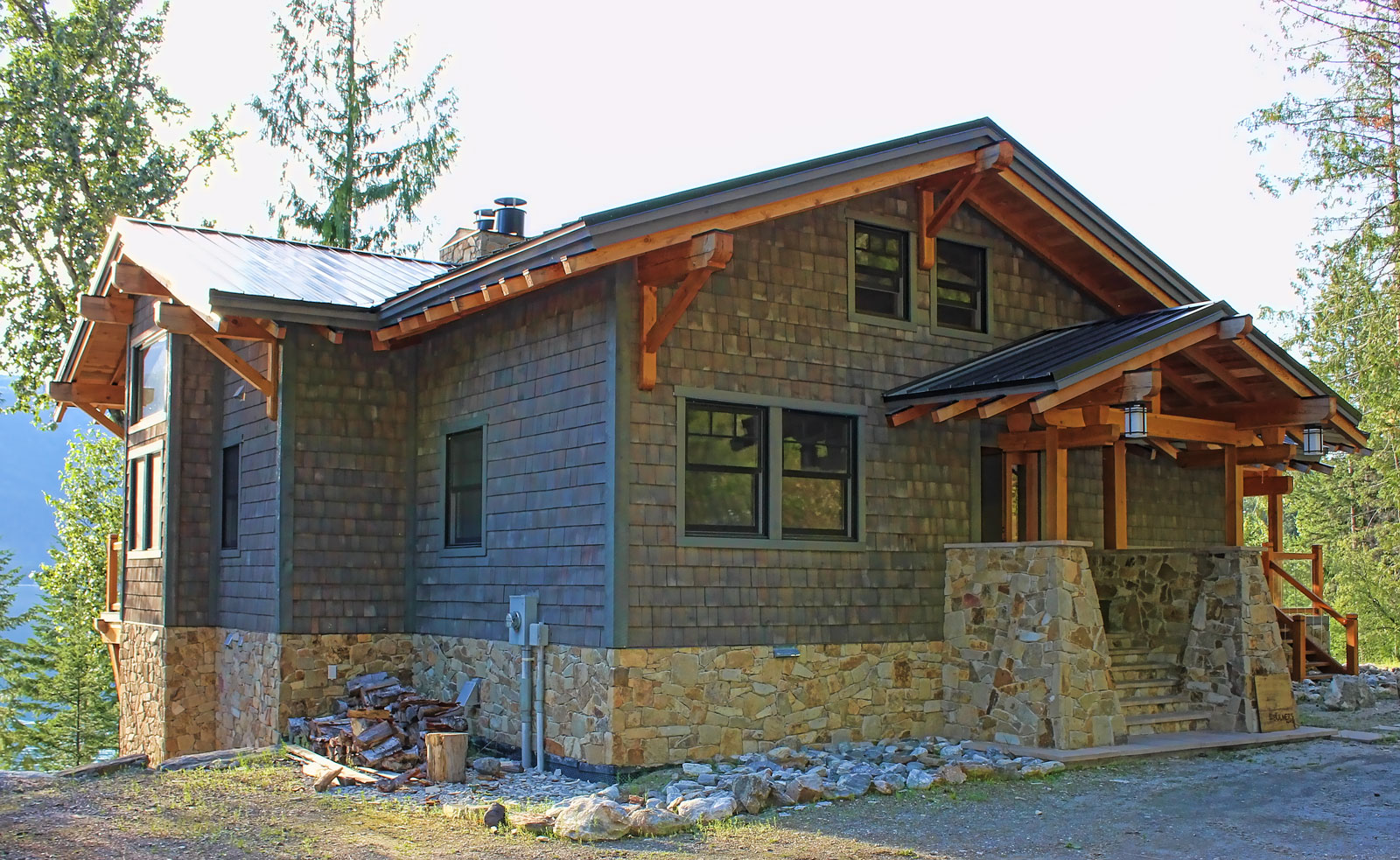 Cedar shakes surround the house